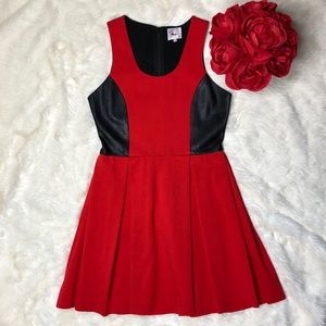 Parker Red Black Lambskin Leather Detail Dress